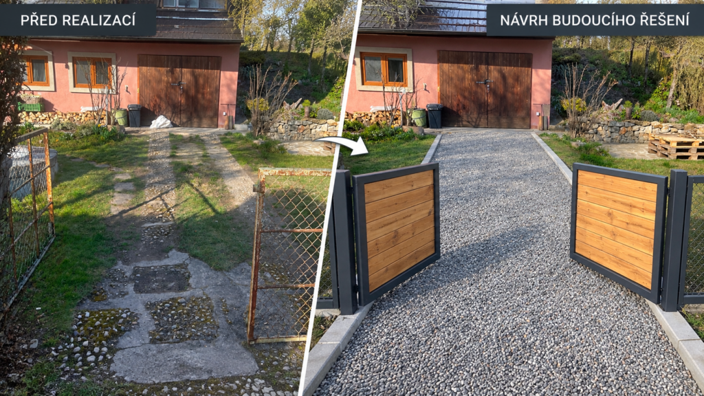 Grafická vizualizace návrhu dvoukřídlé brány před realizací